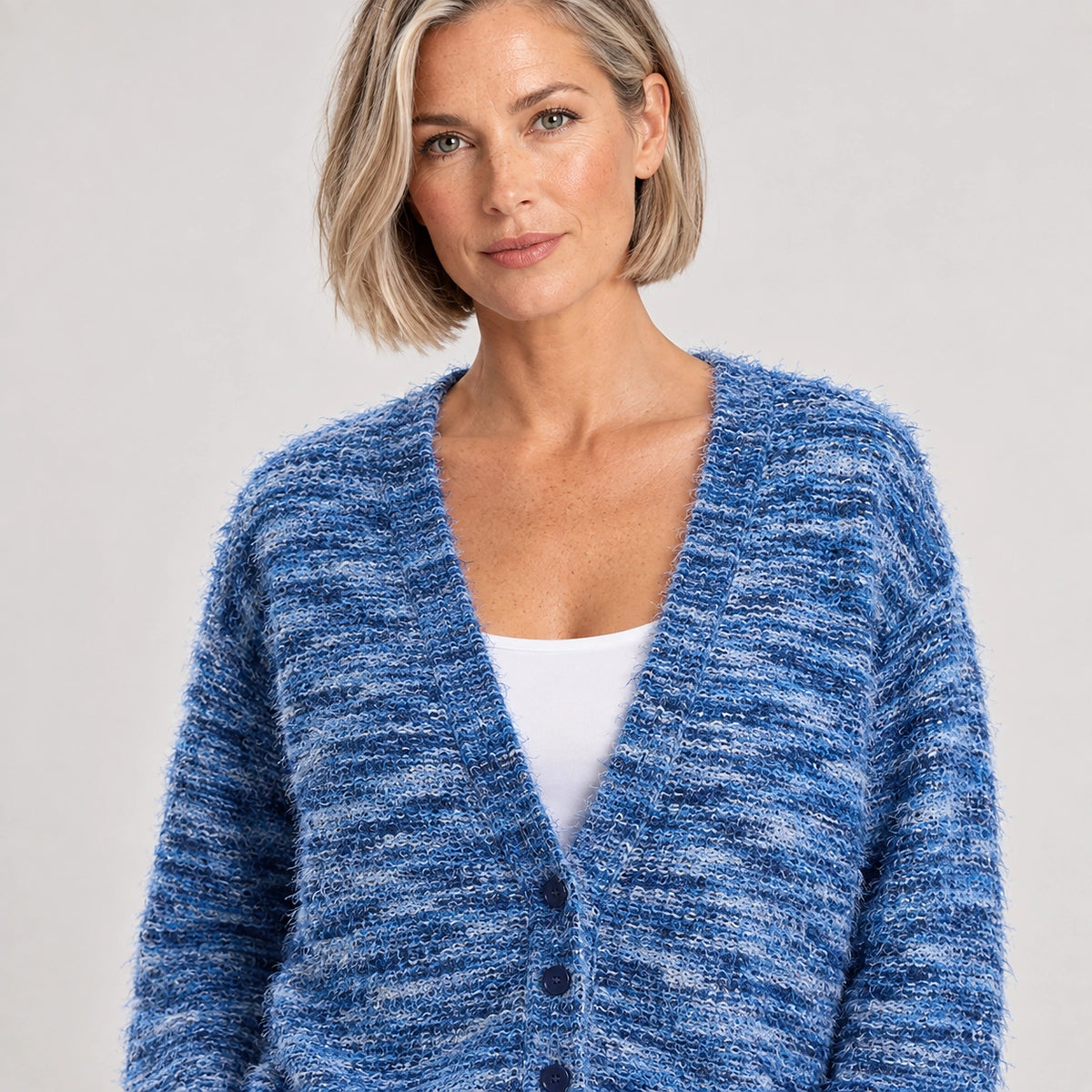 Belara Cotton Blend Cardigan — Blue (apparel detail)
