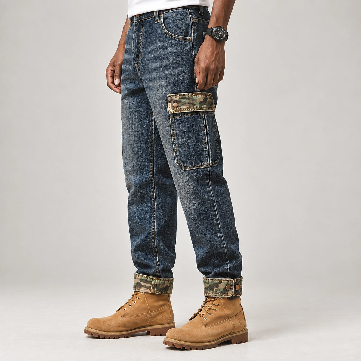 Breckon Cotton Cargo Jeans — Blue (apparel detail)