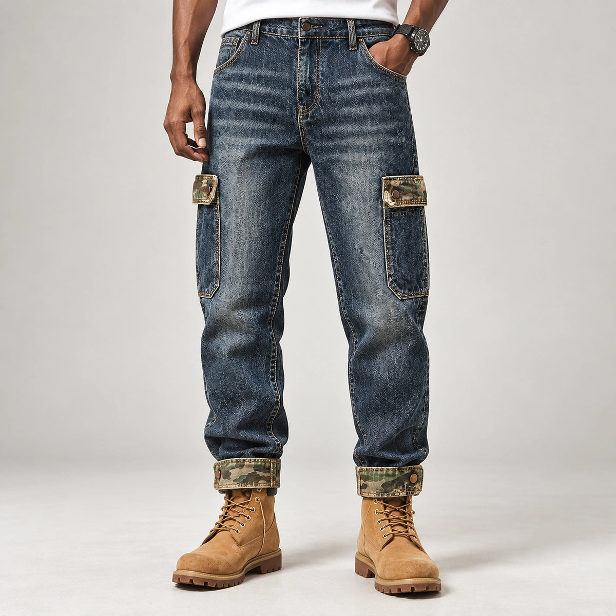 Breckon Cotton Cargo Jeans — Blue (apparel front)