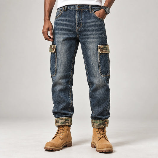 Breckon Cotton Cargo Jeans — Blue (apparel front)