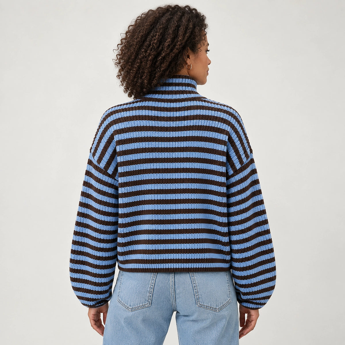 Breval Ribbed Zip Sweater — Blue & Brown Stripe (apparel back)