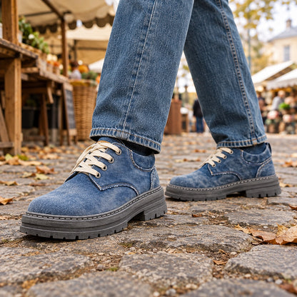 Harlow Denim Derby Shoes — Blue (footwear environment 2)