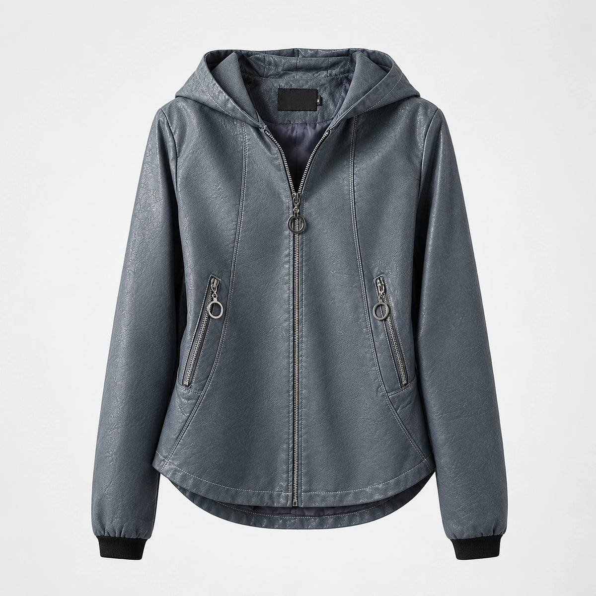 Brynn Leather Hooded Jacket — Blue Gray (apparel solo)