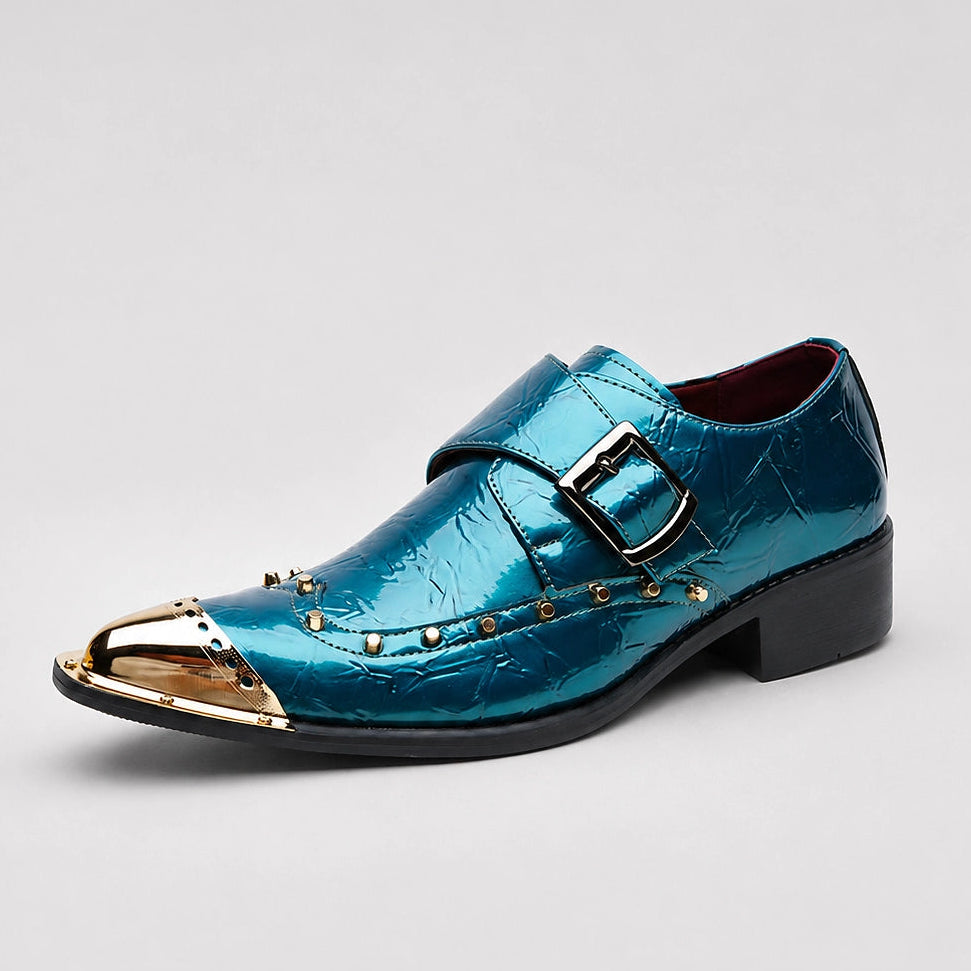 Brixton Leather Monk Strap Loafers — Blue-green (studio solo)