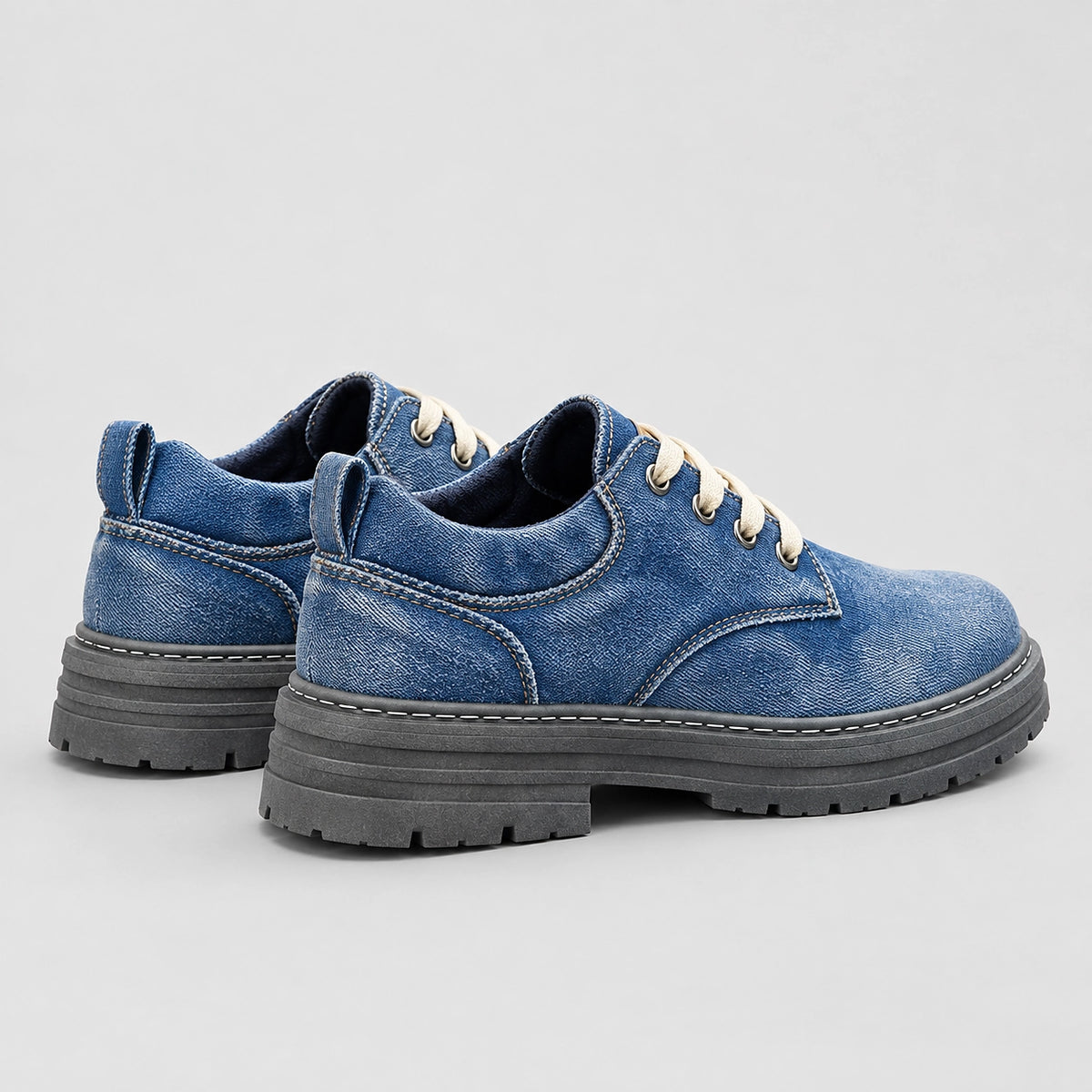 Harlow Denim Derby Shoes — Blue (mens shoe angle)