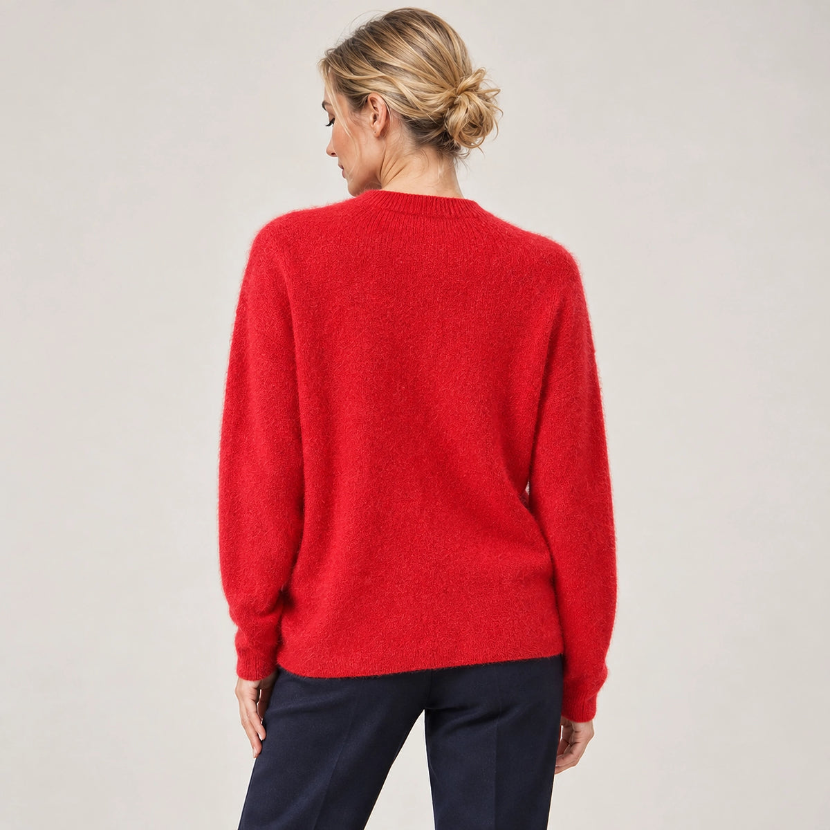 Beloru Cashmere Crewneck Sweater — Bright Red (apparel back)
