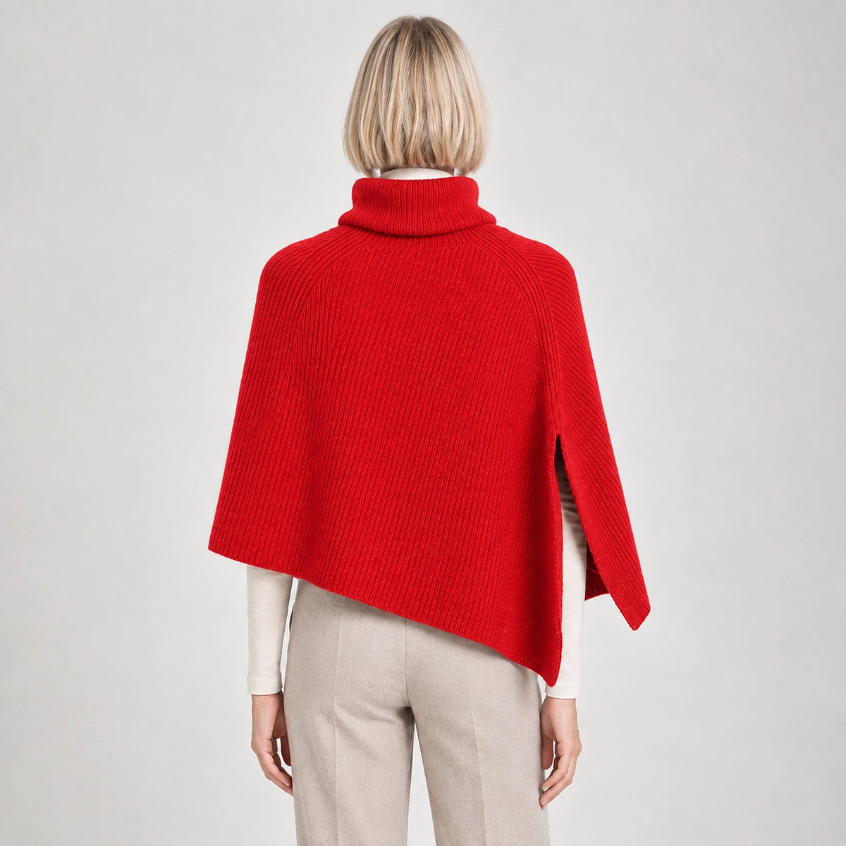 Hobart Wool Poncho — Bright Red (apparel back)
