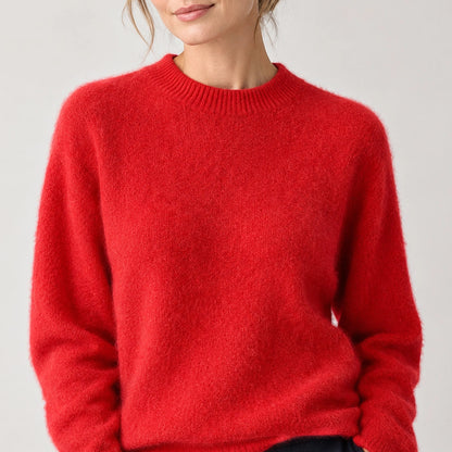 Beloru Cashmere Crewneck Sweater — Bright Red (apparel detail)