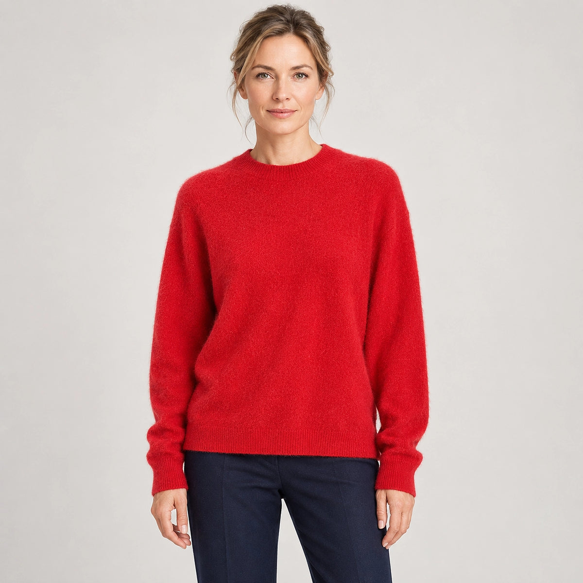 Beloru Cashmere Crewneck Sweater — Bright Red (apparel front)
