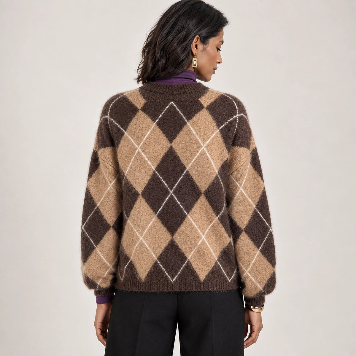 Halwyn Argyle Knit Sweater — Brown (apparel back)