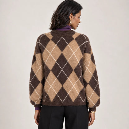 Halwyn Argyle Knit Sweater — Brown (apparel back)