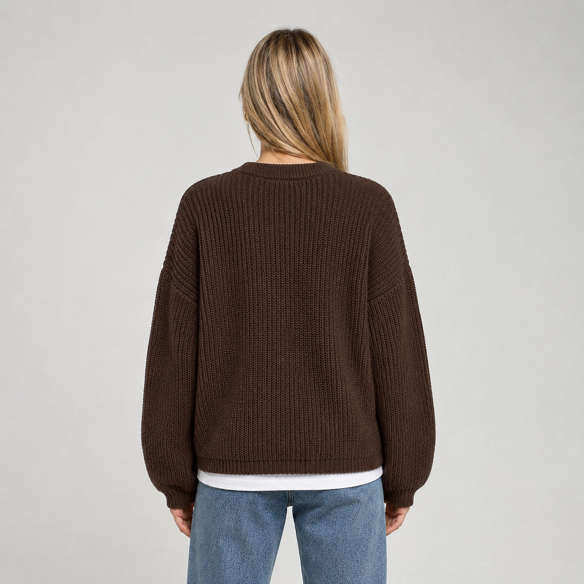 Brynn Ribbed Knit Sweater — Brown (apparel back)