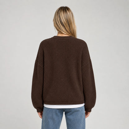 Brynn Ribbed Knit Sweater — Brown (apparel back)