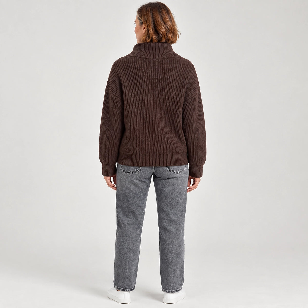 Pelara Ribbed Knit Cardigan — Brown (apparel back)