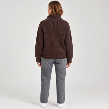 Pelara Ribbed Knit Cardigan — Brown (apparel back)