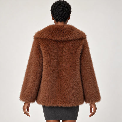 Neravessa Lapel Coat — Brown (apparel back)