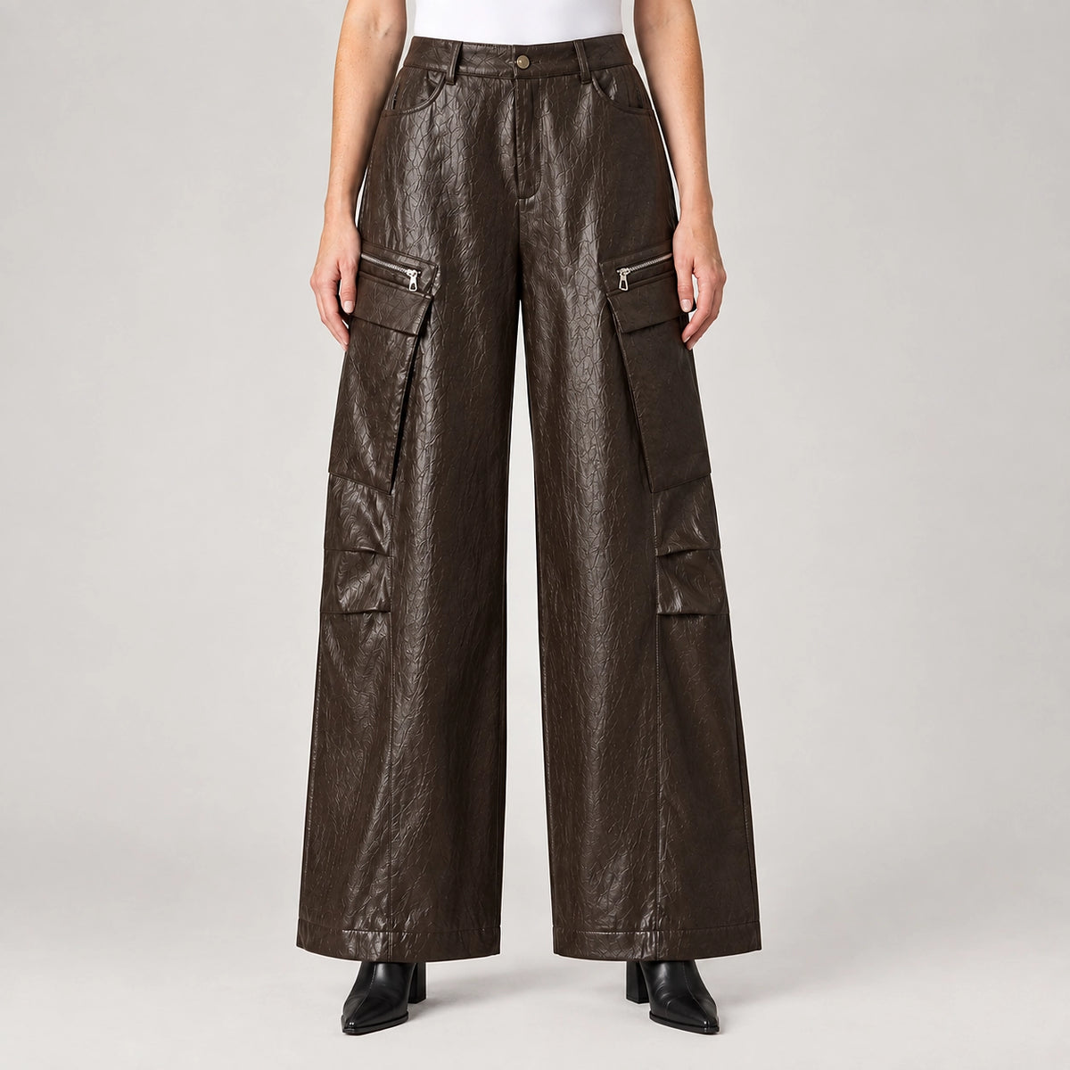 Brevel Leather Cargo Pants — Brown (apparel back)