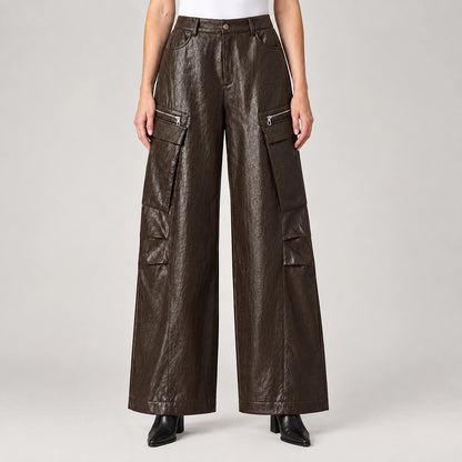 Brevel Leather Cargo Pants — Brown (apparel back)