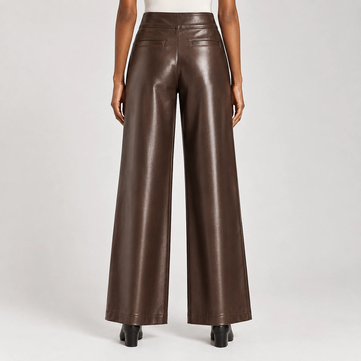 Helyos Leather Wide Leg Pants — Brown (apparel back)