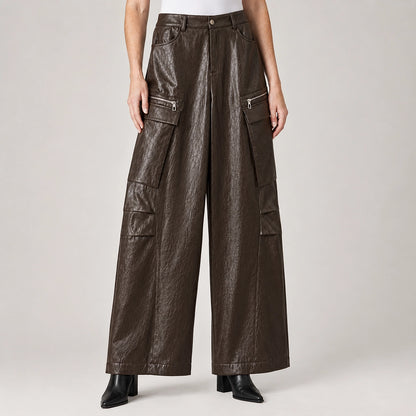 Brevel Leather Cargo Pants — Brown (apparel detail)