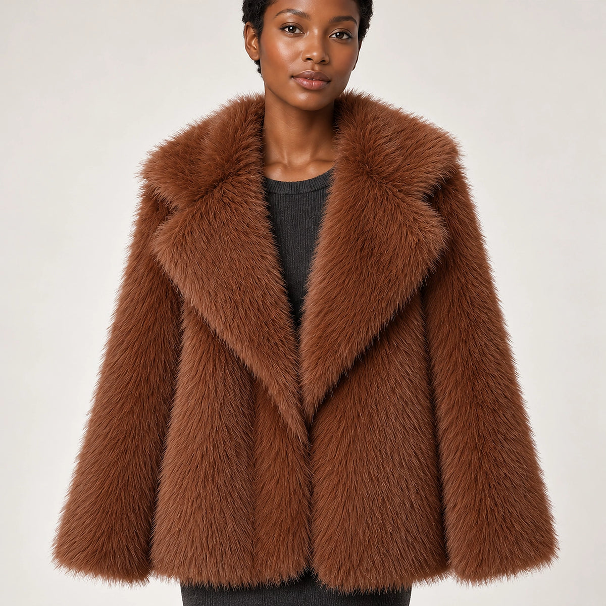 Neravessa Lapel Coat — Brown (apparel detail)