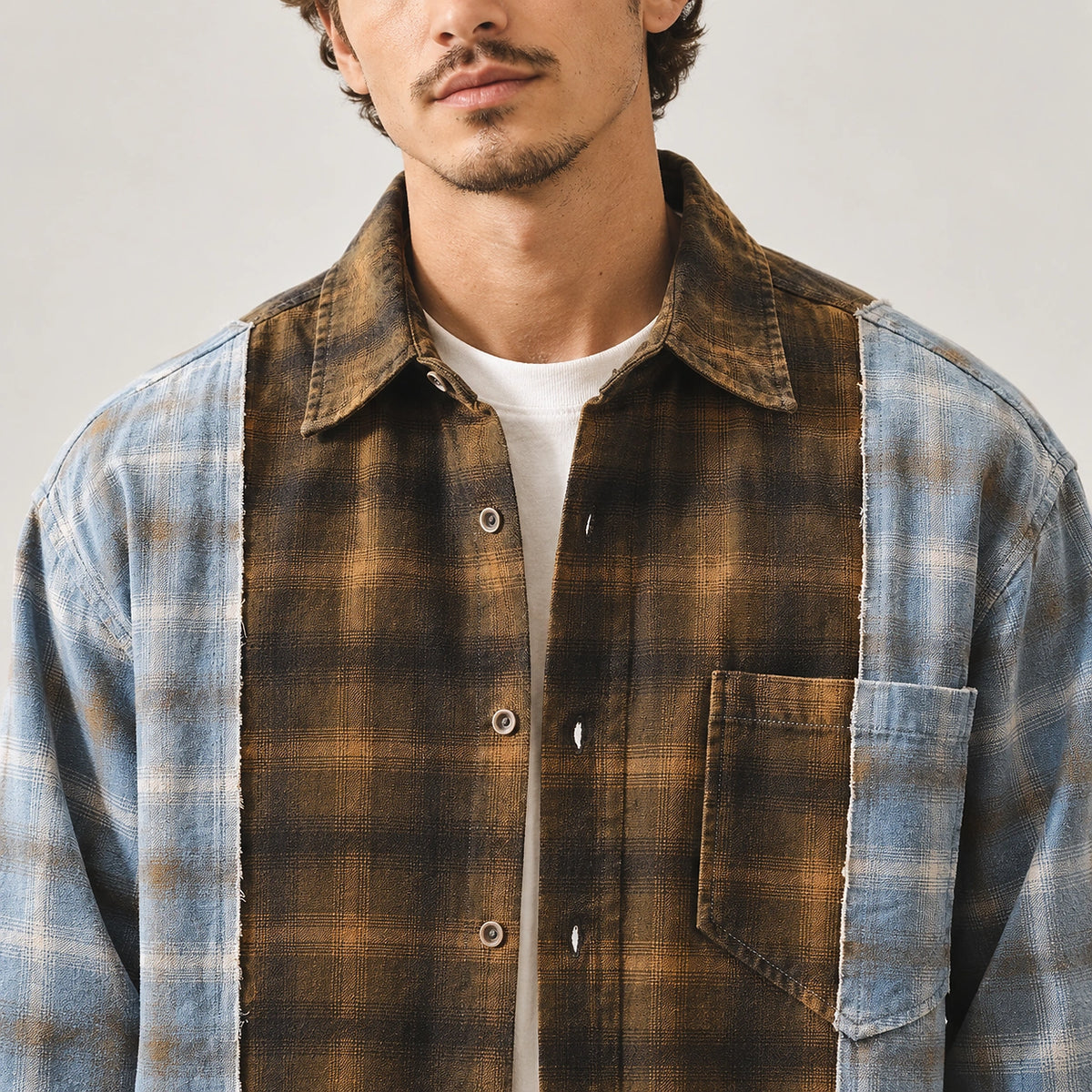 Halcott Cotton Patchwork Shirt — Brown (apparel detail)