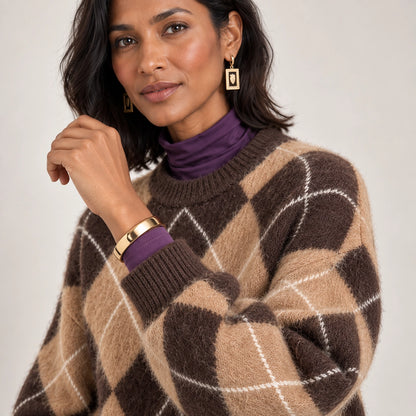 Halwyn Argyle Knit Sweater — Brown (apparel detail)