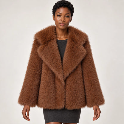 Neravessa Lapel Coat — Brown (apparel front)