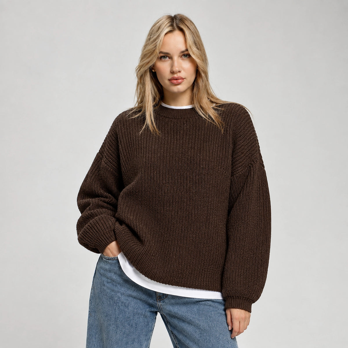 Brynn Ribbed Knit Sweater — Brown (apparel front)