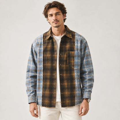 Halcott Cotton Patchwork Shirt — Brown (apparel front)