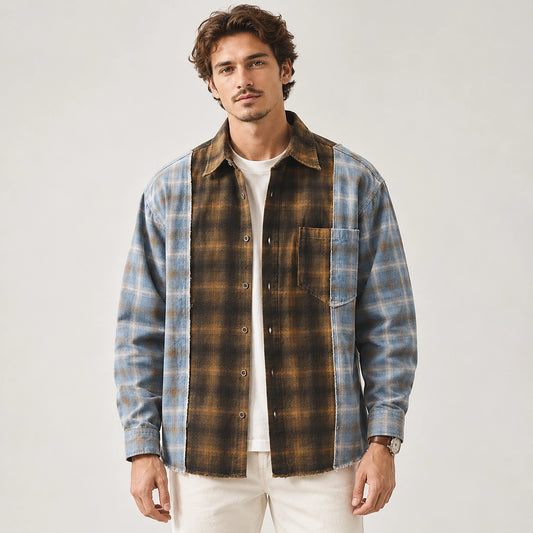 Halcott Cotton Patchwork Shirt — Brown (apparel front)