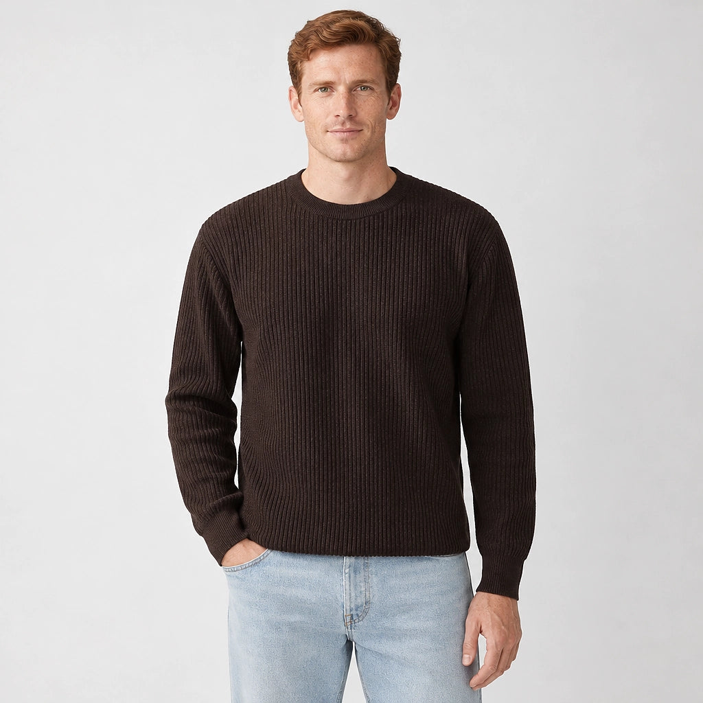 Harlen Ribbed Crewneck Sweater — Brown (apparel front)