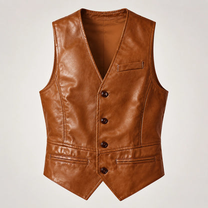 Darro Leather Vest — Brown (apparel solo)