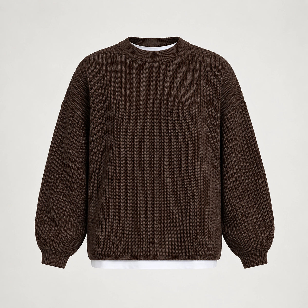 Brynn Ribbed Knit Sweater — Brown (apparel solo)