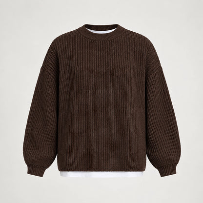 Brynn Ribbed Knit Sweater — Brown (apparel solo)