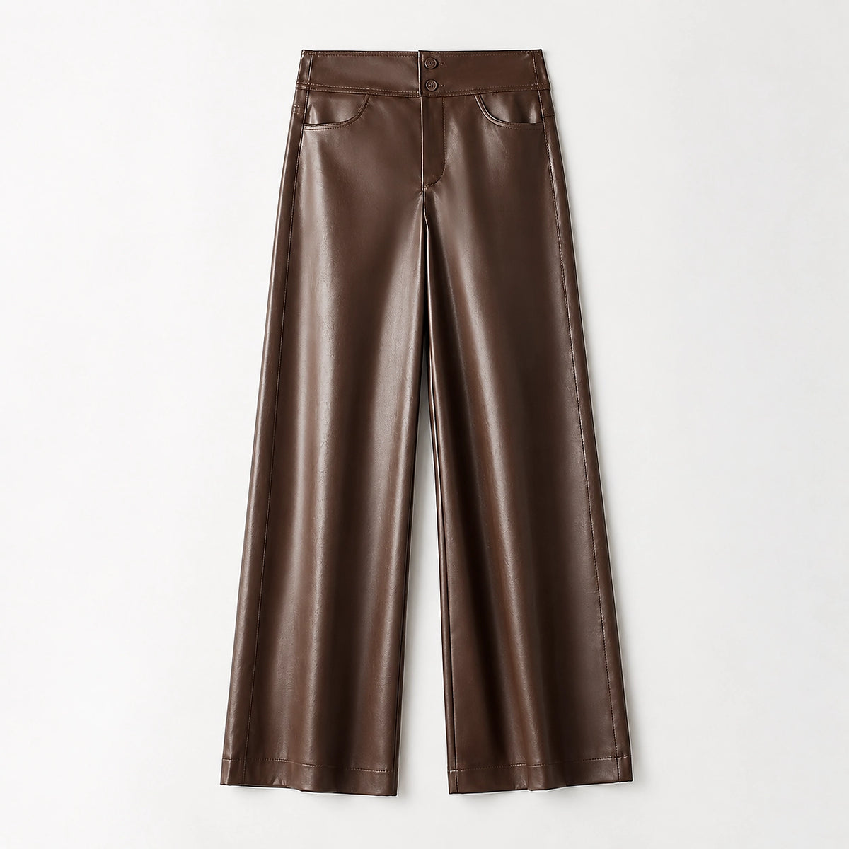 Helyos Leather Wide Leg Pants — Brown (apparel solo)