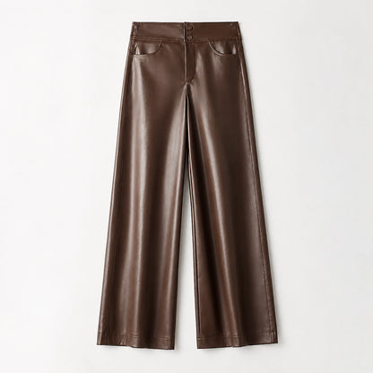 Helyos Leather Wide Leg Pants — Brown (apparel solo)