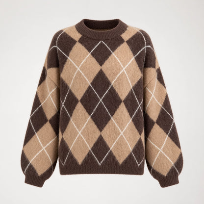 Halwyn Argyle Knit Sweater — Brown (apparel solo)