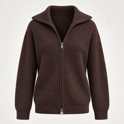 Pelara Ribbed Knit Cardigan — Brown (apparel solo)