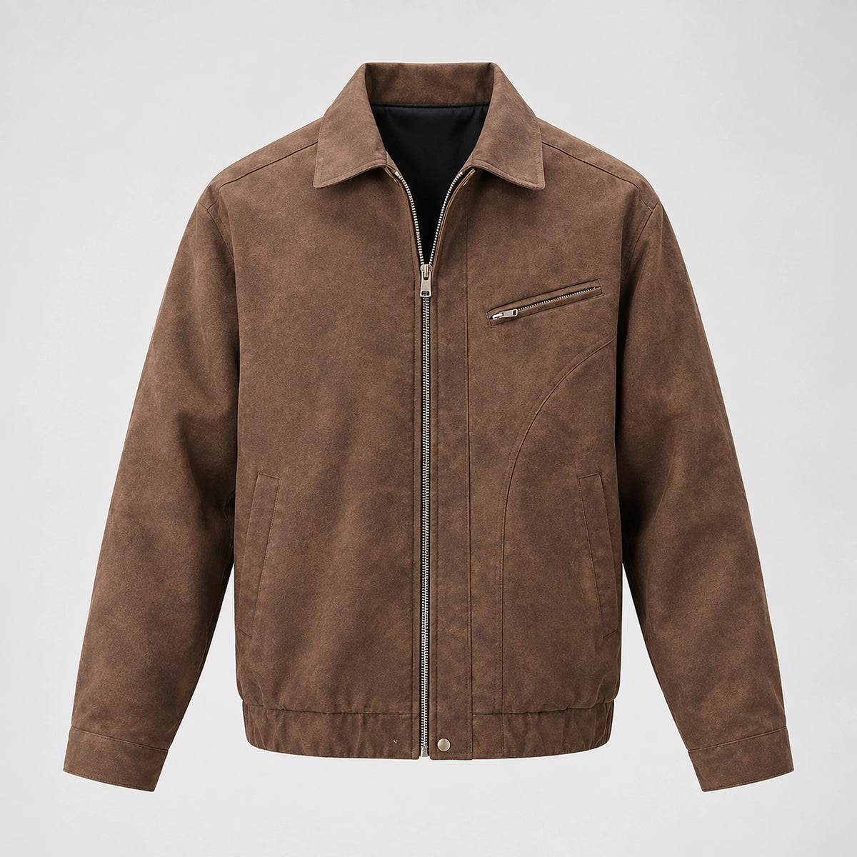 Halvern Leather Bomber Jacket — Brown (apparel solo)