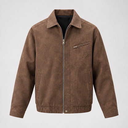 Halvern Leather Bomber Jacket — Brown (apparel solo)