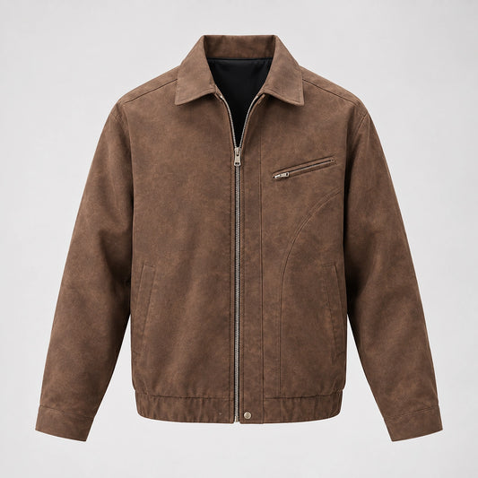 Halvern Leather Bomber Jacket — Brown (apparel solo)