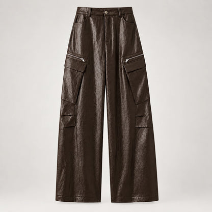 Brevel Leather Cargo Pants — Brown (apparel solo)