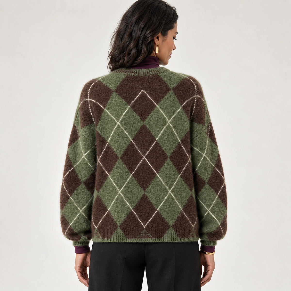 Halwyn Argyle Knit Sweater — Brown Argyle (apparel back)