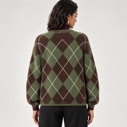 Halwyn Argyle Knit Sweater — Brown Argyle (apparel back)