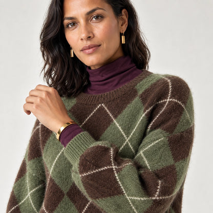 Halwyn Argyle Knit Sweater — Brown Argyle (apparel detail)