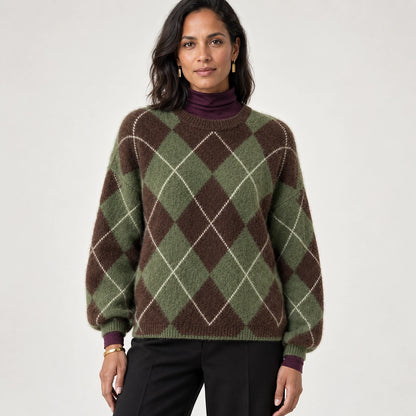 Halwyn Argyle Knit Sweater — Brown Argyle (apparel front)