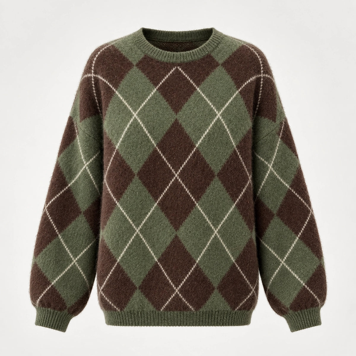 Halwyn Argyle Knit Sweater — Brown Argyle (apparel solo)