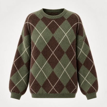 Halwyn Argyle Knit Sweater — Brown Argyle (apparel solo)