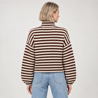 Breval Ribbed Zip Sweater — Brown & Cream Stripe (apparel back)